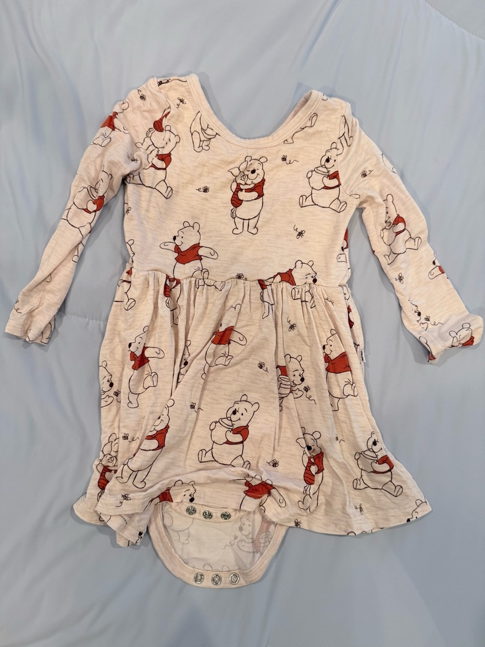 Little Sleepies Pooh Long Sleeve Toddler Dress Cream and Red - Sz 18-24M